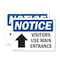 Signmission Visitors Use Main Entrance Up Arrow OSHA Notice Sign, Plastic, 10in W x 7in L, 2PK OS-2PACK-NS-P-710-L-18885 - alternate 1